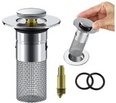 Tapón universal para fregadero de baño, filtro de drenaje emergente con cesta de filtro de acero inoxidable extraíble, para fregadero de cocina, colador de drenaje de fregadero de baño, 2 unidades