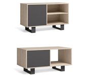 Skraut Home - Conjunto de Salón - Modelo Wind - Mueble de Televisión 95x40x57cm - Mesa de centro con doble puerta 92x50x45cm - Salón Comedor - Discreto y elegante - Varios colores disponibles