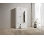 Vente-unique - Armario 3 puertas y 6 cajones - L136 cm - Blanco - BELOMY