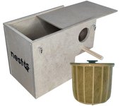 Nido Madera para Exoticos Diamantes de Gould 20 cm (largo) x 13 cm x 13 cm (base) x 16 (altura) con Pelera Material y Soporte de Relleno Pelo de Cabra, Mandarines, Babero, Tricolor, Isabelita de Japon