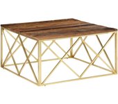 vidaXL Mesa de centro de acero inoxidable y madera maciza Plateado, Dorado, Plateado y marrón claro Mesita de Salón o Comedor o Auxiliar Mesa de Café Meuble Salón