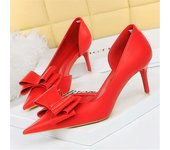 Women 7.5cm 10cm High Heels Leather Pumps Scarpins Sweet Cute Bow Low Heels Lady Fetish Wedding Bridal Pink Yellow Blue Shoes