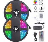 SOMY Tira de luz LED RGB, Tira de LED de 10 M con luz de 180 LED, Tira Autoadhesiva de Control Remoto IP65 Impermeable para Fiesta en la Pared Trasera (Tira de LED de 10 m) Accesorio de Tira LED (Conector, Controlador, Amplificador)