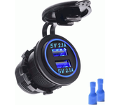 AUTOZOCO Cargador USB Dual para Coche, Enchufe de Carga rápida USB 3.0 para vehículo, Toma USB Dual USB Coche, DC12-24V, 5V 2.1A/2.1A, Potencia MAX 22W, Apto para Coche, Barco, Motocicleta, Led Azul