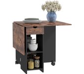 HOMCOM Mesa Plegable de Comedor Mesa de Cocina Plegable con Ruedas Alas Abatibles Cajón y Estantes Mesa Plegable para 2-4 Personas 120x72x75 cm