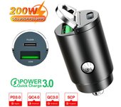100W/200W QC3.0 PD Mini Car Charger 12-24V Lighter Fast Charging Car USB Type C Charger for  Samsung Huawei iPhone Power