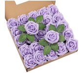 DuHouse 25Pcs Artificial Roses Flowers Fake Rose with Stems Real Touch Foam Flower Head for DIY Wedding Bridal Bouquet Baby Shower Centerpiece Floral Arrangement Party Home Decor(Navy Blue)