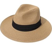 Sombrero de paja para hombre, sombrero Panamá de Cabeza Grande, Sombrero de jazz plegable para Peach al Aire Libre y playa, visera Solar