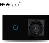 EU 1 Gang Touch Switch And Wall Power Socket with USB Type-C Charging Ports Wallpad 157x86mm Black Glass Panel Smart Home