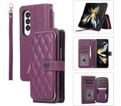High Capacity Card Holder Wallet Case for Samsung Galaxy Z Fold 6 5 4 3 Fold5 Fold6 Crossbody Lanyard Zipper Buckle Magnet Cover