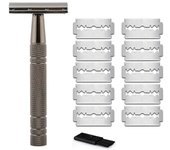 Rose Gold Razor,Classic Double Edge Safety Razor for Mens Shaving&Womens Hair Removal,10 Shaving Blades,Manual Shaver