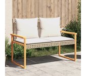vidaXL Banco de jardín con cojín ratán sintético acacia en color Beige mezcla/Negro | acolchados duraderos para sofás de jardín terraza exterior