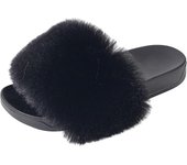 Sandalias peludas para mujer Sandalias de piel sintética Sandalias mullidas Sandalias con punta abierta Lindas zapatillas de piel Zapatillas mullidas sin cordones