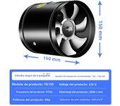 4''6''8'' Pipe Exhaust Fan Air Ventilator Metal Pipe Ventilation Exhaust Fan Mini Extractor Bathroom Toilet Wall Fan Duct Fan