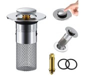 Filtro de drenaje Timnamy, colador de drenaje para fregadero emergente Kouglh, colador universal de acero inoxidable para drenaje de piso, tapón para fregadero emergente para baño, con cesta de filtro extraíble (3 unidades)