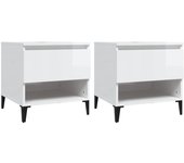 vidaXL Mesas auxiliares 2 uds contrachapada 50x46x50 cm Blanco, Negro, Blanco brillante Mesa de sofá Mesa de Entrada para Salón Consola de Entrada Mueble Recibidor Mesita Mesa auxiliar Salon