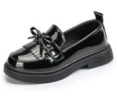 KIDSUN Bowknot Fashion Children's Shoes Black Leather Party Girls Princess Shoes English Style Soft Anti-slip School Casual Shoe