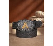 Western Cowboy PU Leather Belt - Men Waist Strap Bull Decoration Floral Engraved for Jeans