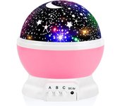 Luz Nocturna, Lámpara Infantil Quitamiedo, Luz Piloto, Lampara de Noche con Proyector Estrellas para Dormitorio de niños, luz LED de noche para bebé, decoración, Luna estrellas giratoria, Galaxia, Regalo Navidad, Reyes（Tres colores para elegir）