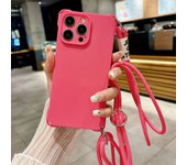 Crossbody Lanyard Matte Silicone Soft Phone Case for iPhone 16 15 11 12 13 14 Pro Max XR X S Four Hang Hole Shoulder Strap Cover