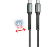 Cable Qcharx Prague tipo C a tipo C 3A 60W (2 m) Cable de tela suave negro de aleación de aluminio