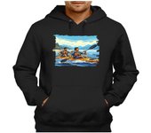 MERCHANDMANIA SUDADERA NEGRA CON CAPUCHA deporte playa kayak amigos isla tropical adulto poliester algodón sweatshirt