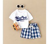 2Pcs Newborn Boys Baby Clothing Set Casual Letter Printed Short Sleeved T-shirt+Checkered Shorts Girls Infant Outfit 0-3Y