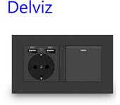 Delviz EU Standard Light Switch, 16A power Outlet, 146mm * 86mm panel, 1 Gang 1Way / 2Way Stair Corridor Switch, Wall USB Socket