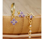 3PCS Stainless Steel Zircon Flower Pendant Earring Set for Women Simple Geometry Huggies Earring Female Fashion Jewelry Gift BFF