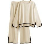 Knitted Women's Trousers Suit Two Piece Set Solid Color Winter Loose Long Sleeve Knitwear Flare Pants Sets Female Casual Suits