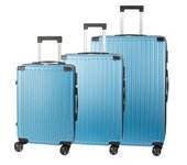 DAM Juego de 3 maletas Trolley, en material ligero ABS de alta resistencia con esquinas reforzadas. Cerradura numérica y 4 ruedas dobles extraíbles y giratorias 360°.  51x30x77Cm
