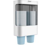 Dispensador de agua en forma de vaso, portavasos tipo tirador para montaje en pared, apto para vasos pequeños de 4 oz a 6 oz, tubo doble, color blanco