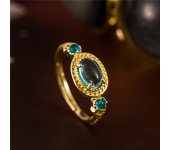 Real 925 Sterling Silver 18k Gold Plating Blue Oval Artificial Imitation Topaz Open Ring For Women Light Luxury Fine Jewelry