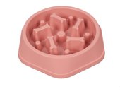 A plastic solid color bone pet dog slow food bowl for indoor use