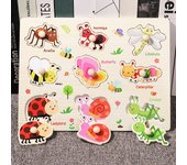 Montessori Wooden Hand Grab Boards Tangram Jigsaw Baby Educational Cartoon Vehicle Animals Fruits 3D Puzzles Early Education