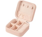 BIT Joyero pequeño de cuero, joyero portátil de viaje para anillos, colgantes, pendientes, collares, pulseras, organizador, cajas de almacenamiento (rosa)