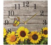 Reloj de pared cuadrado, diseño de girasoles de madera vintage, reloj colgante de pared de 8 pulgadas, funciona con pilas, reloj de escritorio, decoración para sala de estar, baño, dormitorio, cocina (dorado)