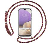 Tumundosmartphone Funda Colgante Transparente para Samsung Galaxy A32 4G con Cordon Rosa / Dorado