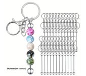 24Pcs Beadable Keychains Bars Bulk for Keychain Making Blank Beaded Metal Keychain for Craft Keychain DIY Gift