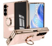 Luxury Plating Silicone Shockproof Bumper Case for Samsung Galaxy Z Fold 6 5 4 ZFold Fold6 Fold5 Fold4 Cover with Ring Holder