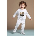 Boys round neck long sleeved hoodie set cartoon small tricycle glasses teddy bear English letter printed versatile pants tw2360A