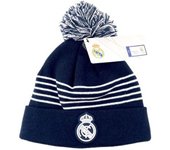 REAL MADRID GORRO INVIERNO RAYAS POMPON BLUE