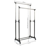 Perchero de Pie con Ruedas, Acero Inoxidable, DOBLE 80x43x90 a 160 cm, Perchero de Ropa Burro, Estructura Metalica Extensible, Organizador de Perchas y Ropa