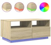 vidaXL Mesa de centro con luces LED 90x49x40 cm Blanco, Negro, Roble Sonoma Mesita de Salón o Comedor o Auxiliar Mesa de Café Meuble Salón