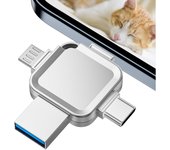 Pendrive iPhone 256GB con Puerto i0S/USB/Type C/Micro-USB.  Tipo Cruz Totalmente Metálico PenDrive para iPhone Memoria Libera Espacio en tu Teléfono Móvil. Sin Necesidad de Descargar App.
