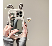 Cute Bunny Ears Mirror Phone Case For iPhone 16 15 14 Plus 13 12 11 Pro Max Shockproof Silicone Case