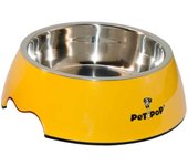 Comedero para Perros y Gatos Petipop Amarillo | Melamina | Platos de Acero Inoxidable