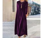 Spring New Golden Velvet European and American Slim Style Round Neck Long Dress