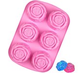 Molde de rosas para cubitos de hielo, moldes de silicona con forma de flor, 6 cavidades, fácil desmoldar, bandeja para cubitos de hielo para cócteles, jugos, whisky, gelatina y chocolate.
