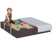 AIYAPLAY Arenero para Niños de 18-60 Meses Arenero Infantil Cuadrada con Cubierta y Asientos Arenero para Exterior 119x119x22 cm Marrón